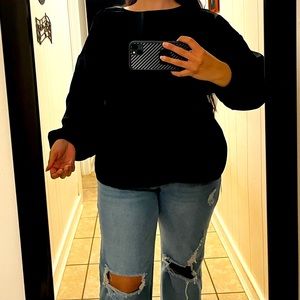 SHEIN plus cut out twist back drop shoulder black blouse.